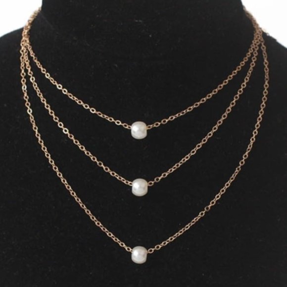 Jewelry - Gold Tone Faux Pearl Multilayer Pendant Necklace